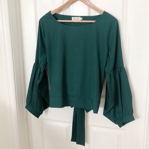 Molly Bracken Forest Green Top Blouse with Bow Size Medium